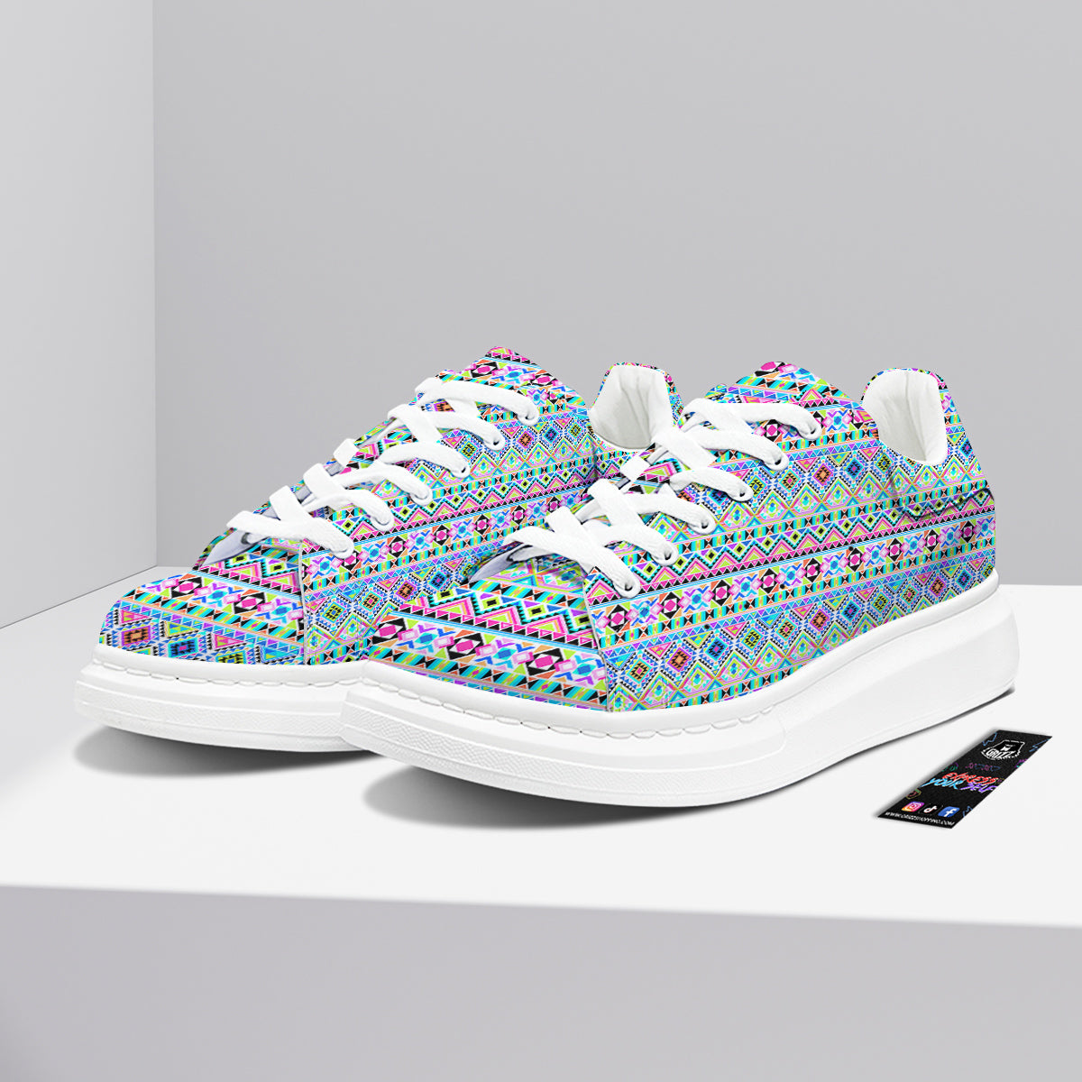 Aztec Colorful Print Pattern Platform Shoes-grizzshop