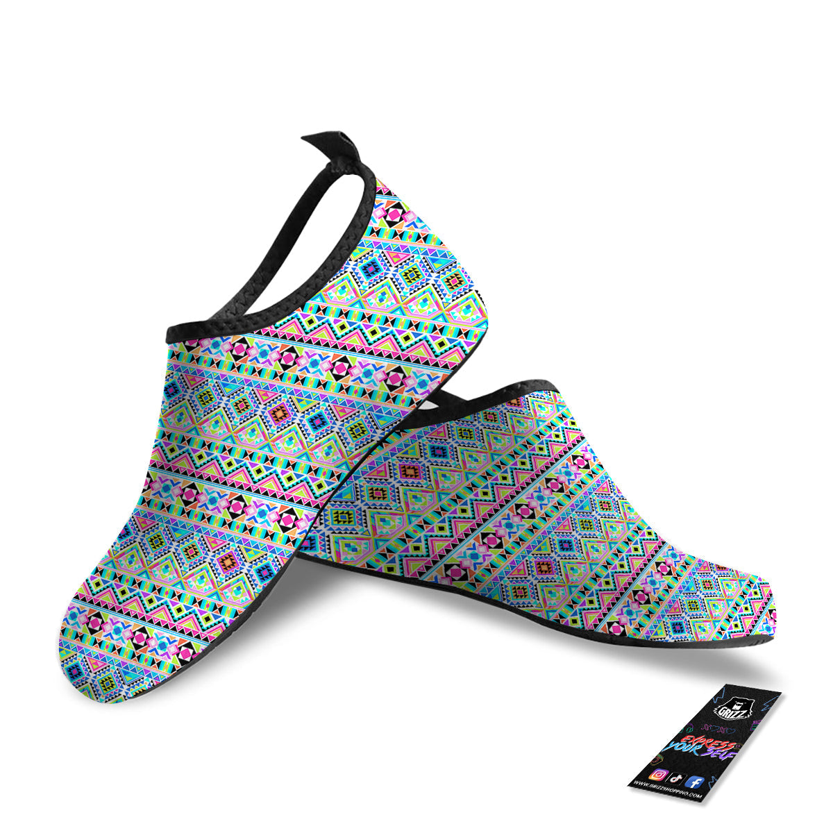 Aztec Colorful Print Pattern Water Shoes-grizzshop