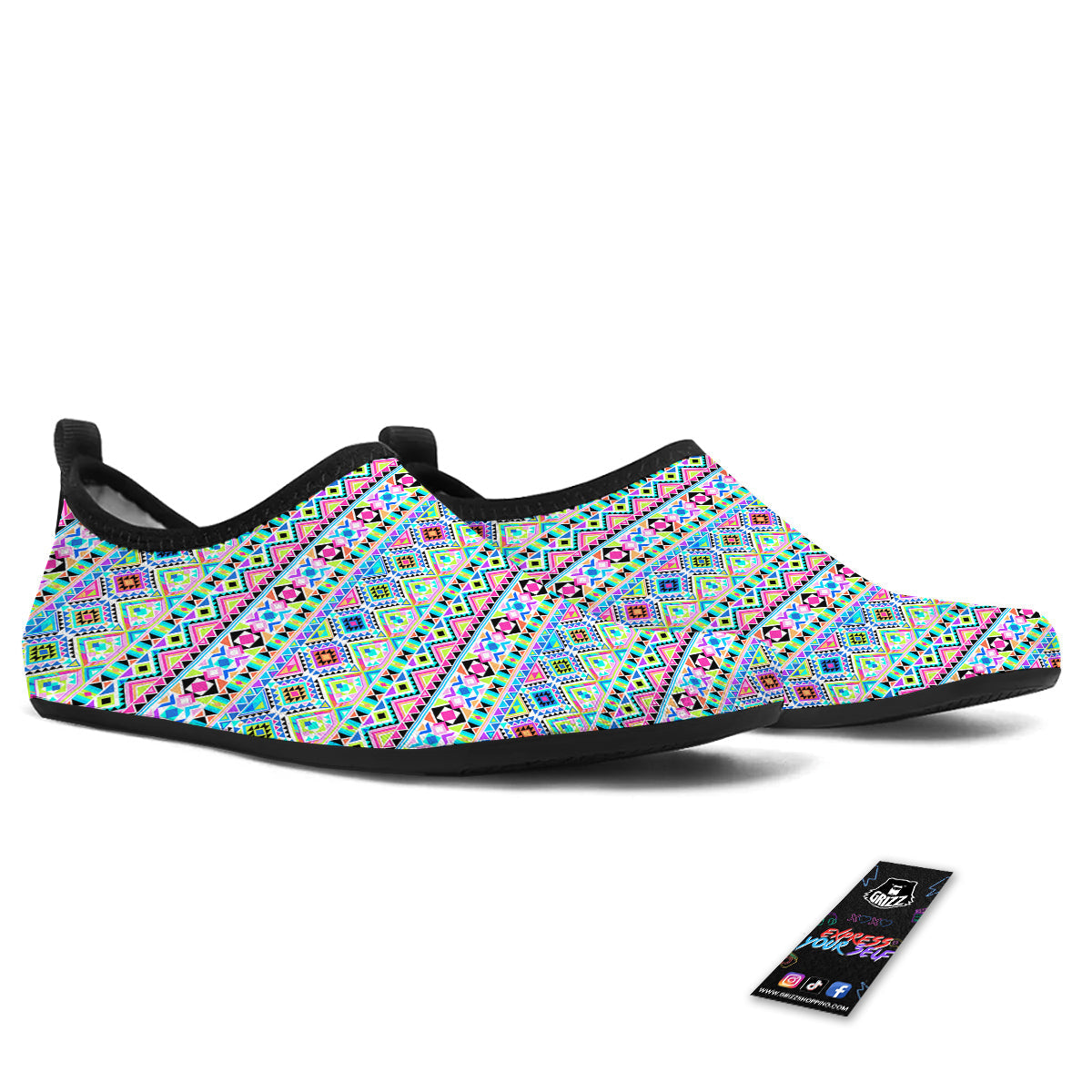Aztec Colorful Print Pattern Water Shoes-grizzshop