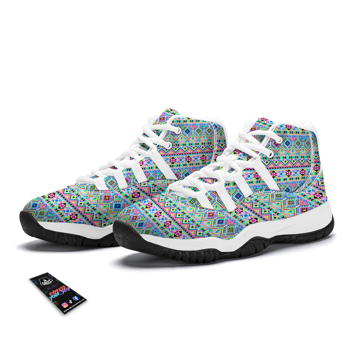 Aztec Colorful Print Pattern White Bball Shoes-grizzshop