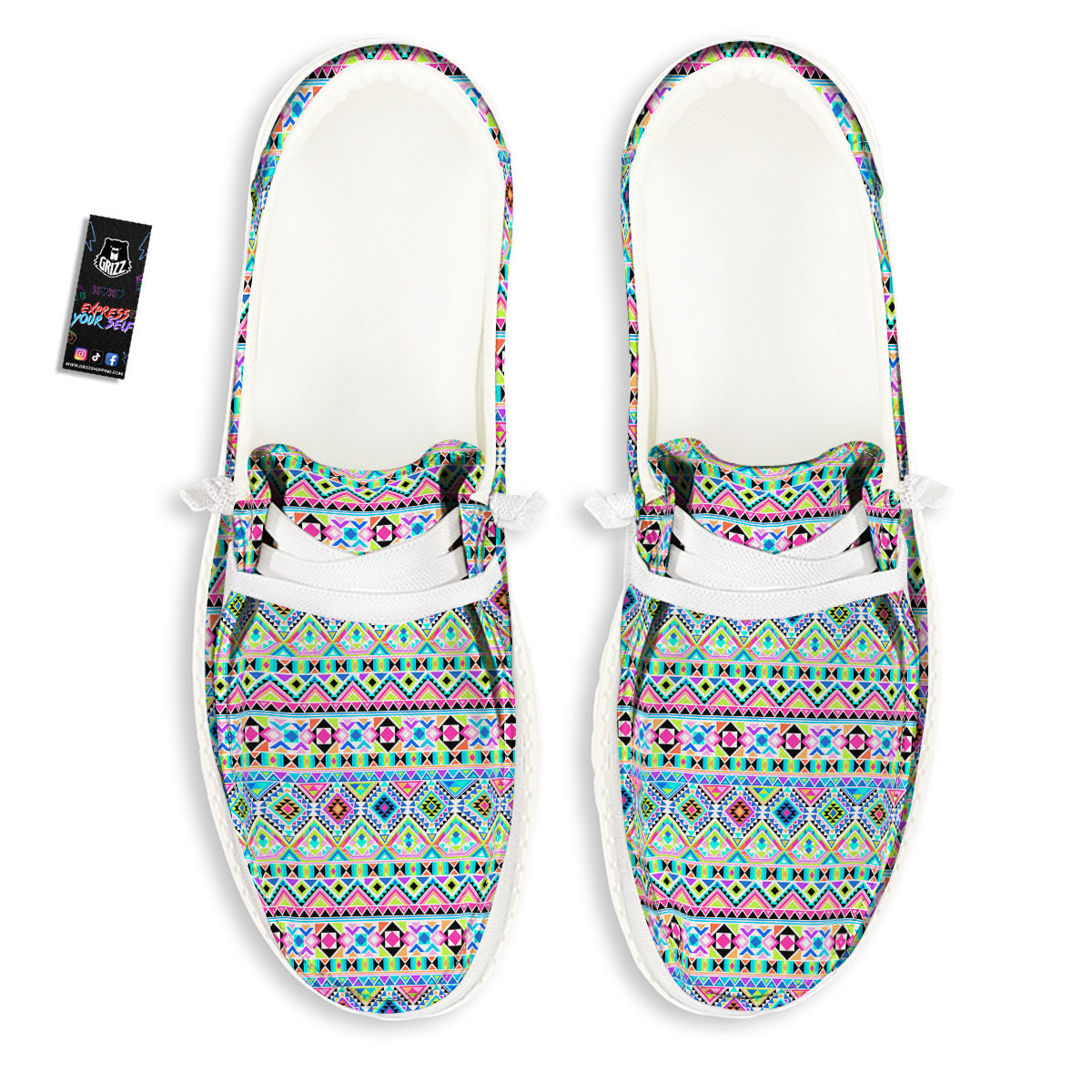Aztec Colorful Print Pattern White Loafers-grizzshop