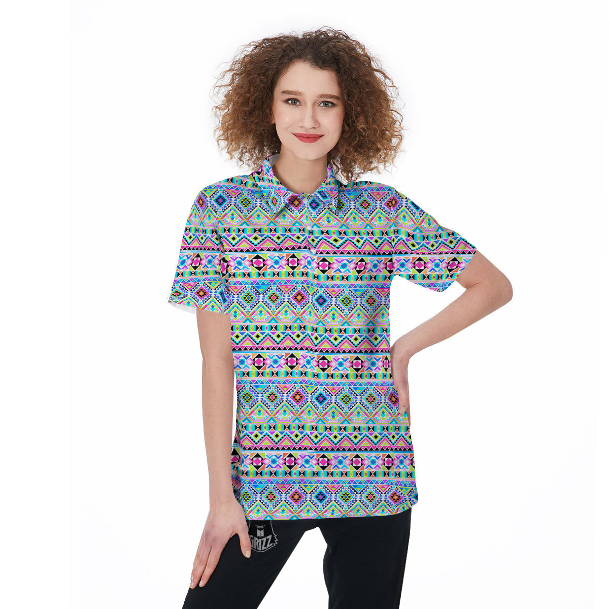 Aztec Colorful Print Pattern Women's Golf Shirts-grizzshop