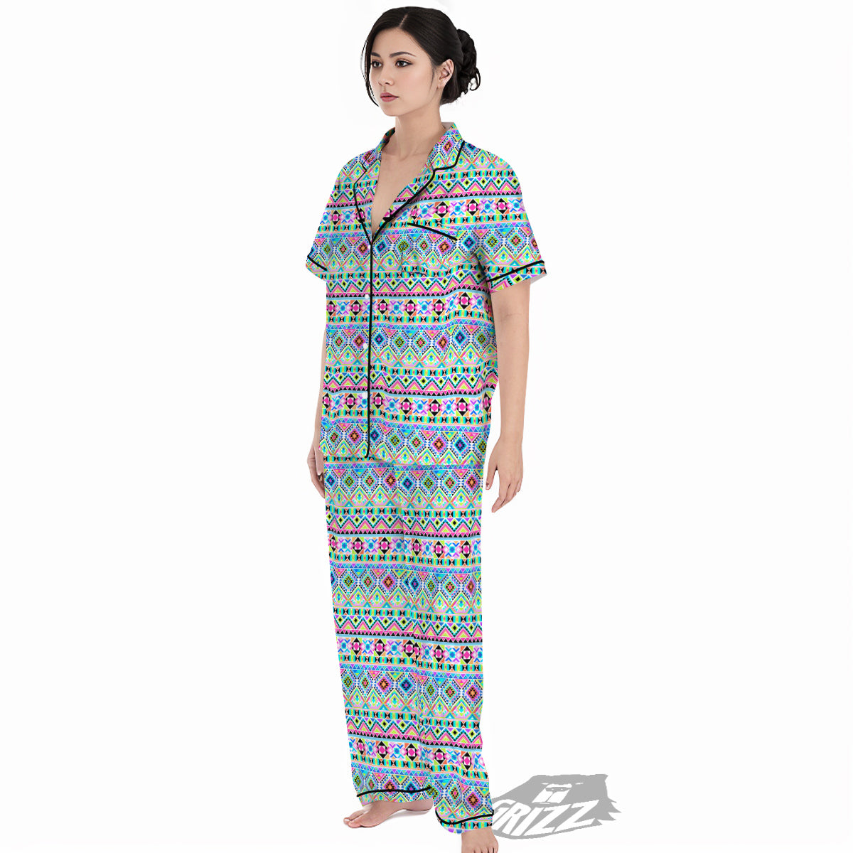 Aztec Colorful Print Pattern Women's Pajamas Set-grizzshop