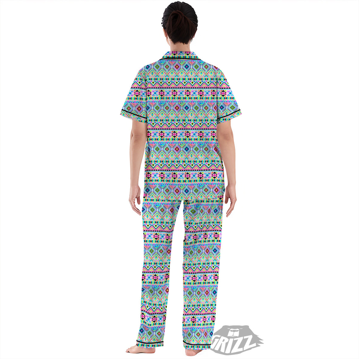 Aztec Colorful Print Pattern Women's Pajamas Set-grizzshop