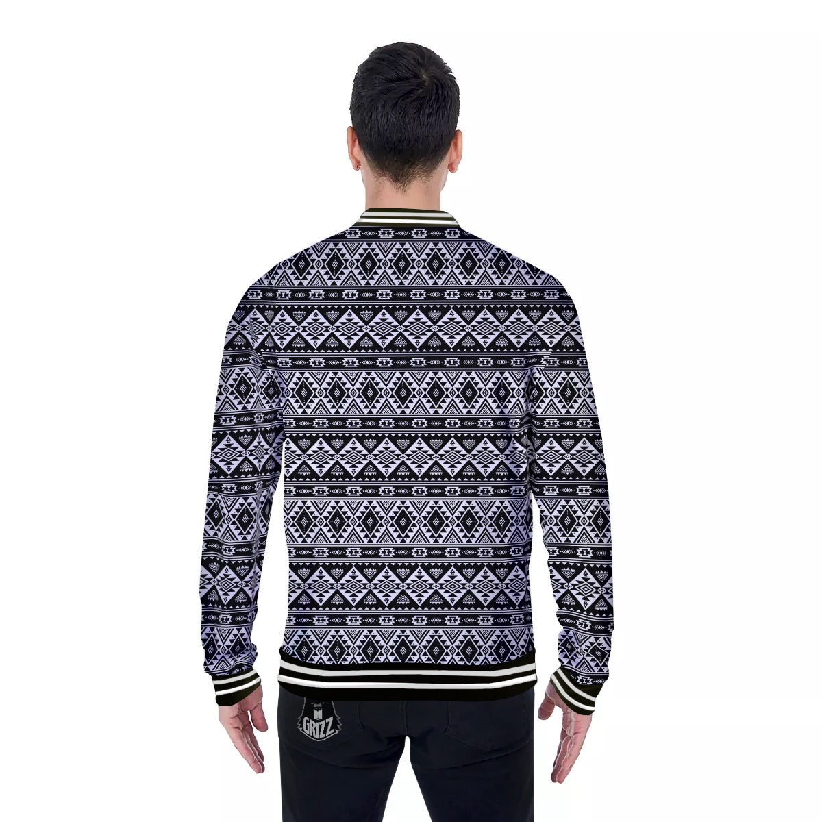 Aztec Dark Grey Print Pattern Baseball Jacket-grizzshop