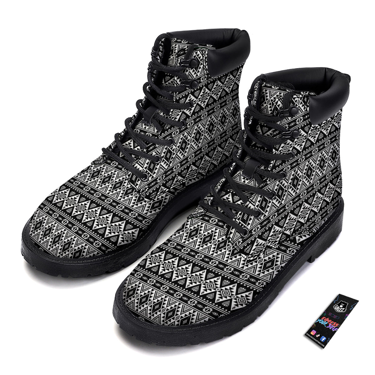 Aztec Dark Grey Print Pattern Boots-grizzshop