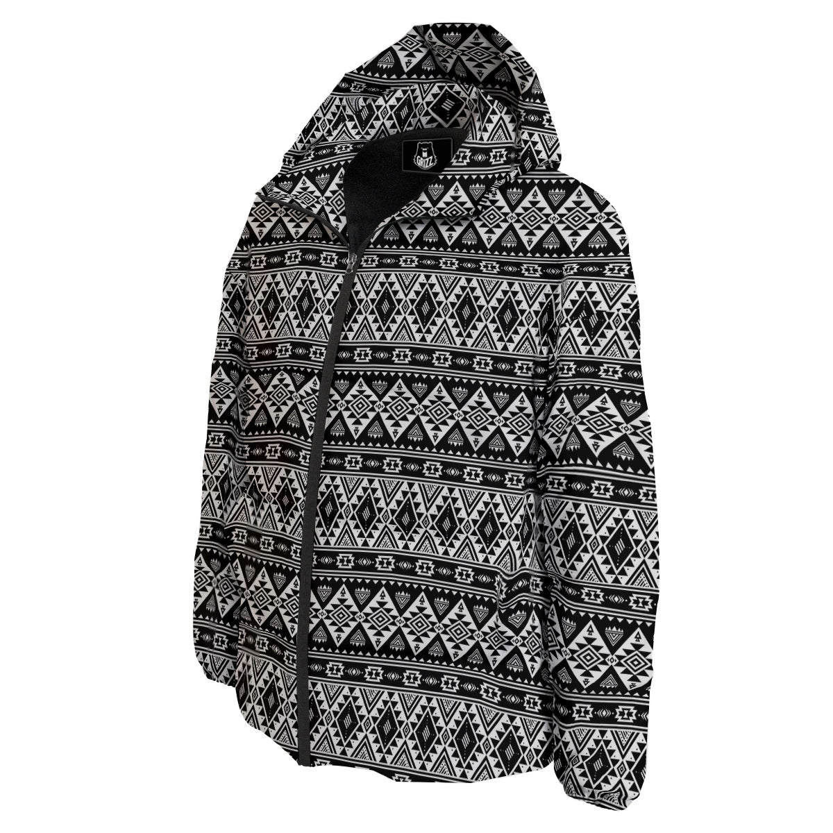 Aztec Dark Grey Print Pattern Down Jacket-grizzshop
