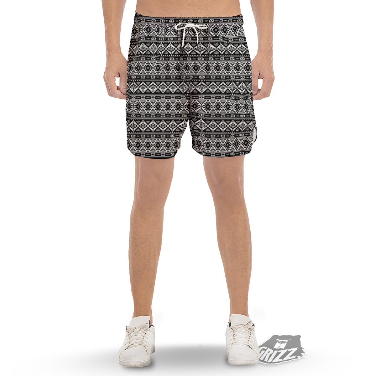 Aztec Dark Grey Print Pattern Men's Gym Shorts-grizzshop