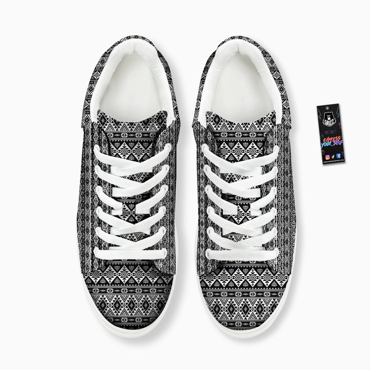 Aztec Dark Grey Print Pattern Platform Shoes-grizzshop