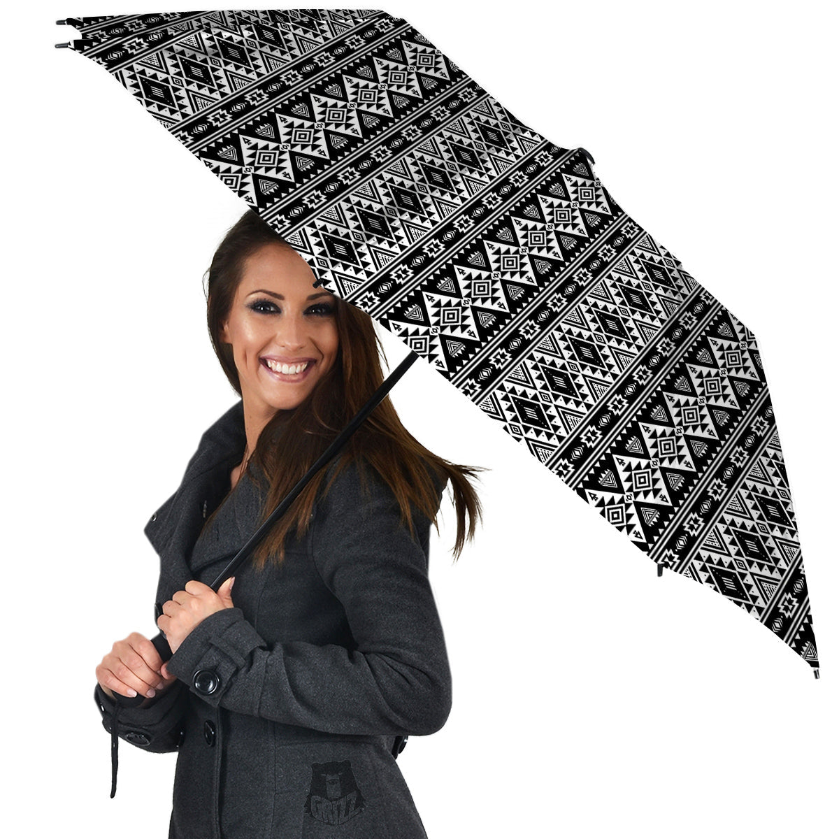 Aztec Dark Grey Print Pattern Umbrella-grizzshop