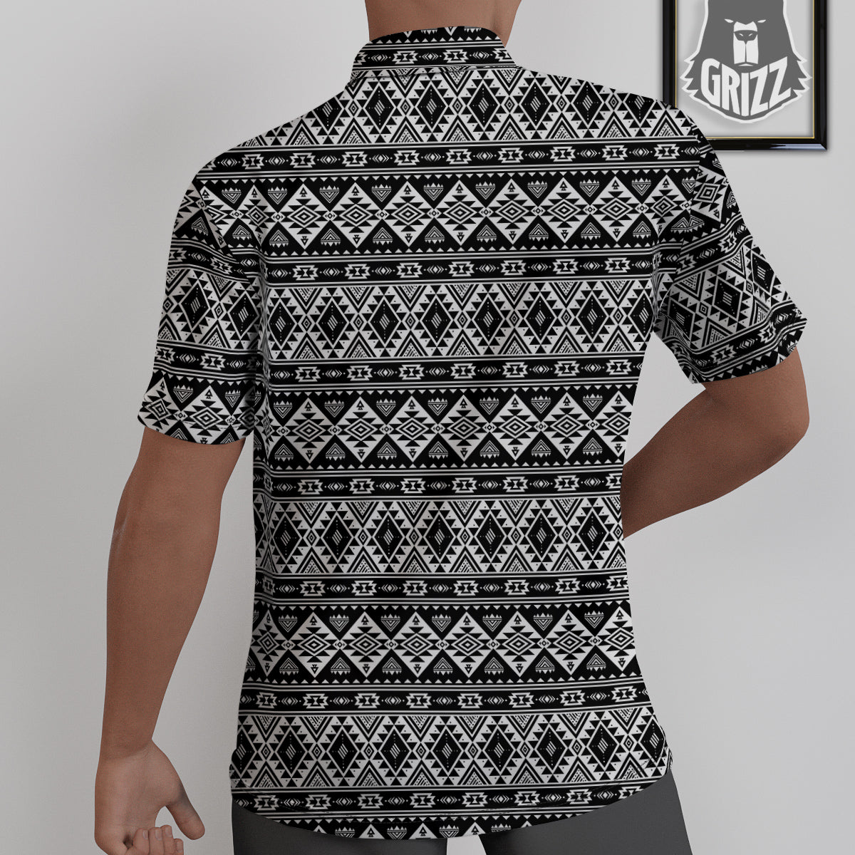 Aztec Dark Grey Print Pattern Untucked Shirts-grizzshop