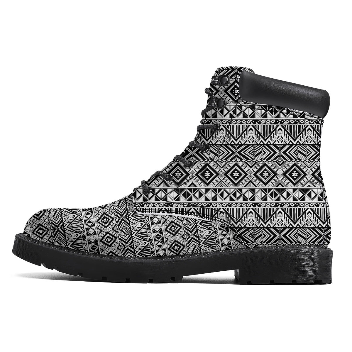 Aztec Ethnic White And Black Print Boots-grizzshop