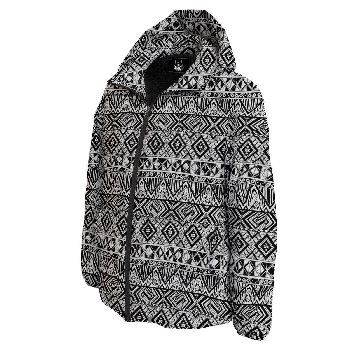 Aztec Ethnic White And Black Print Down Jacket-grizzshop