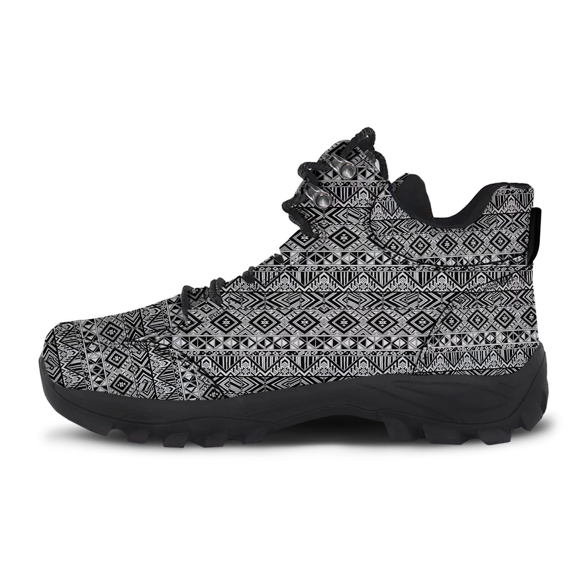 Aztec Ethnic White And Black Print Hiking Shoes-grizzshop