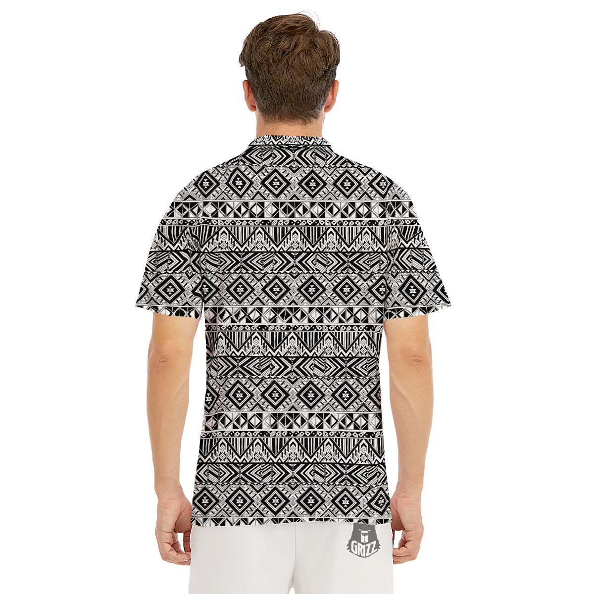 Aztec Ethnic White And Black Print Men's Golf Shirts-grizzshop