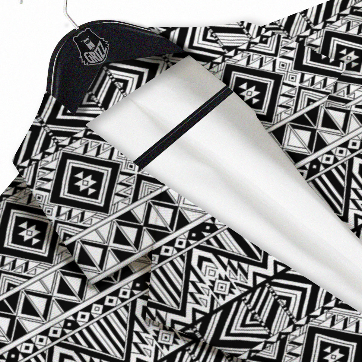 Aztec Ethnic White And Black Print Men's Sport Coat-grizzshop