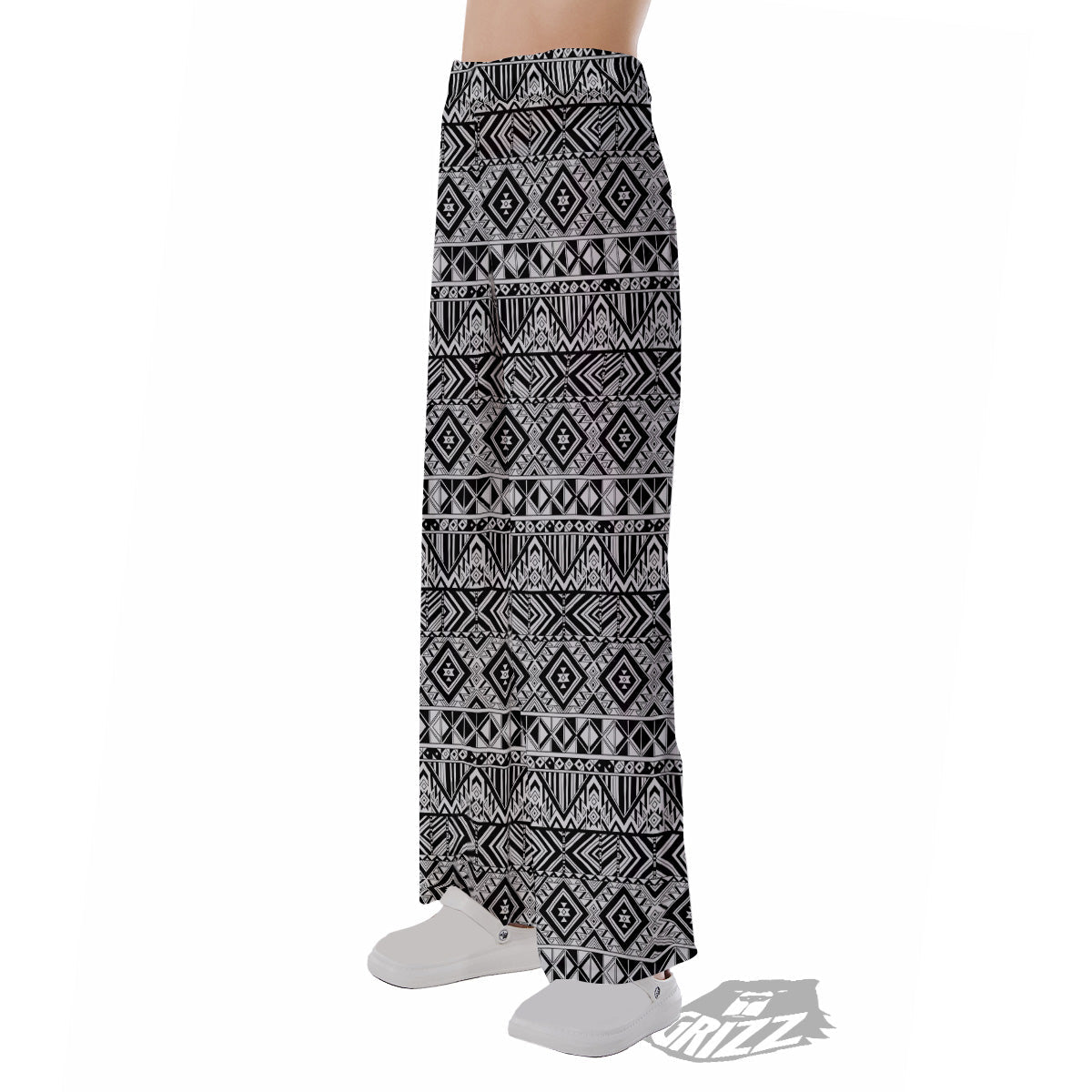 Aztec Ethnic White And Black Print Pajama Pants-grizzshop