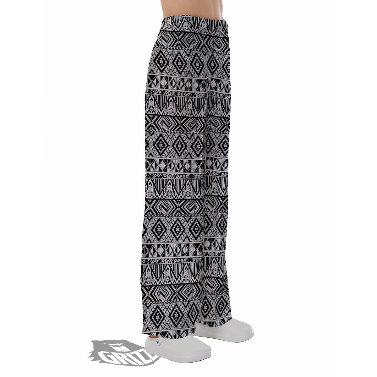 Aztec Ethnic White And Black Print Pajama Pants-grizzshop