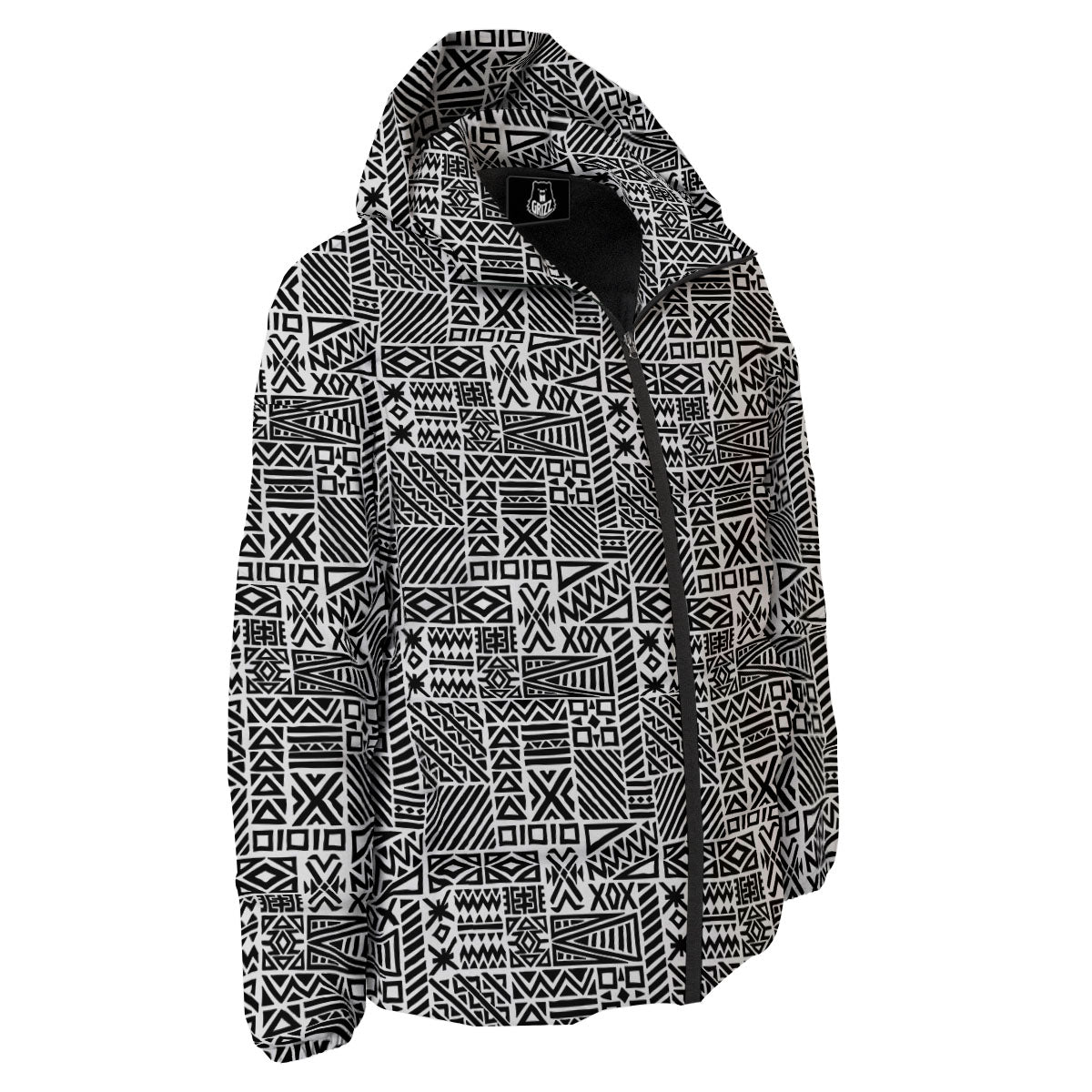 Aztec Geometric White And Black Print Down Jacket-grizzshop