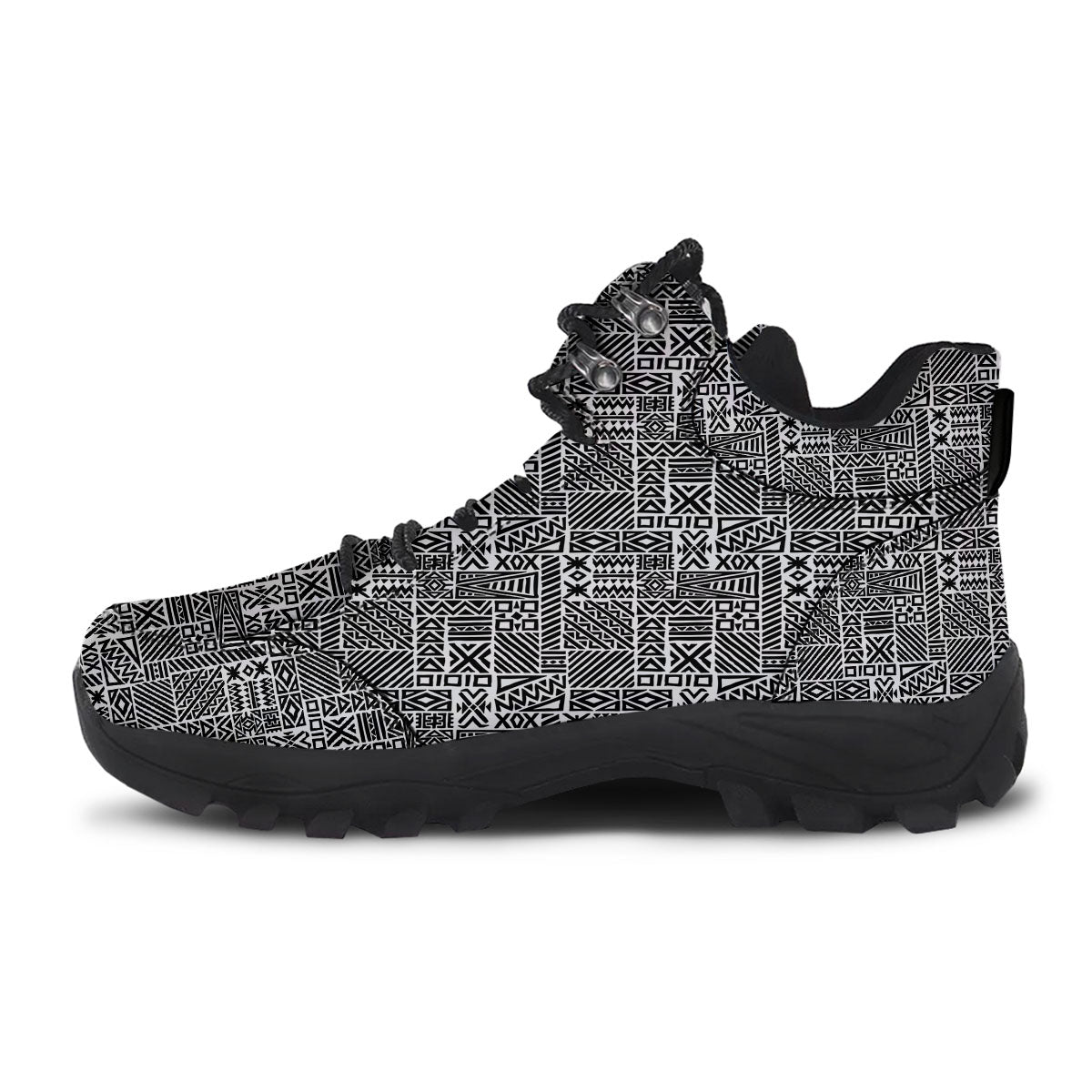 Aztec Geometric White And Black Print Hiking Shoes-grizzshop