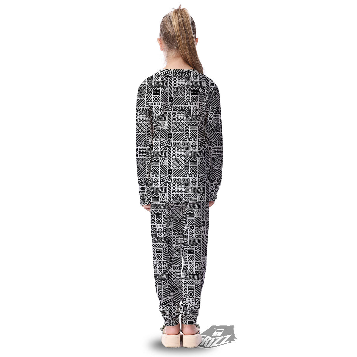 Aztec Geometric White And Black Print Kid's Pajamas-grizzshop