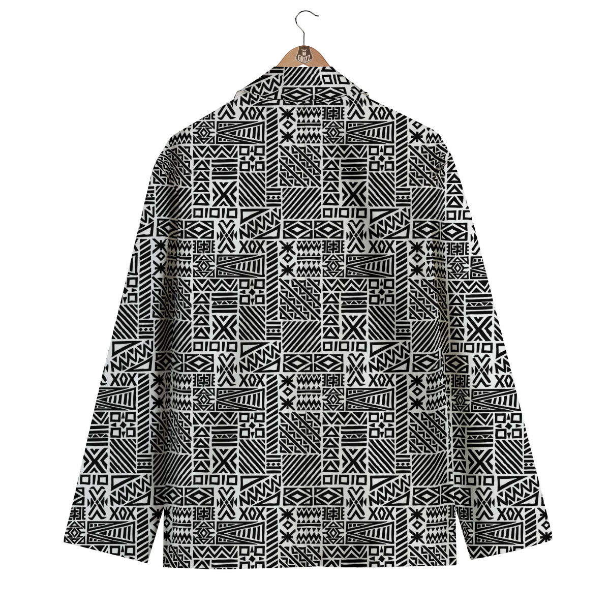 Aztec Geometric White And Black Print Men's Blazer-grizzshop