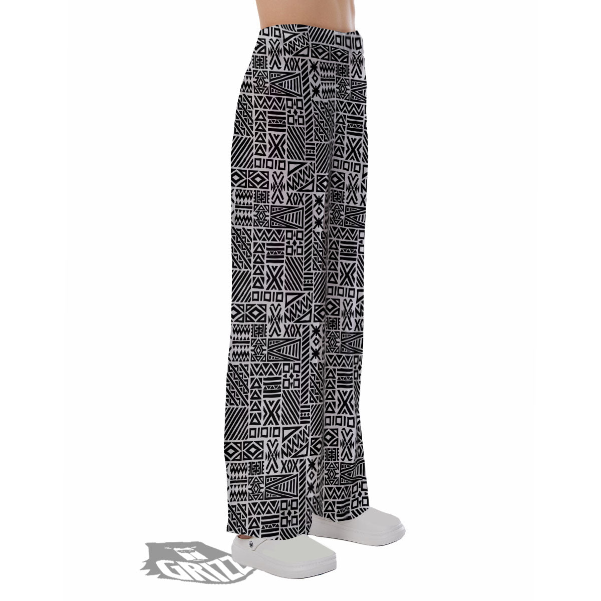 Aztec Geometric White And Black Print Pajama Pants-grizzshop