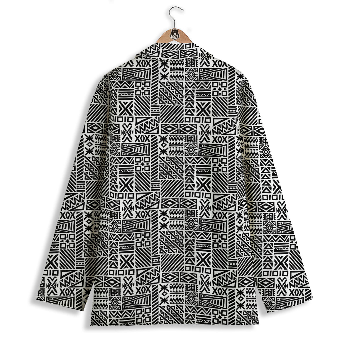 Aztec Geometric White And Black Print Women's Blazer-grizzshop