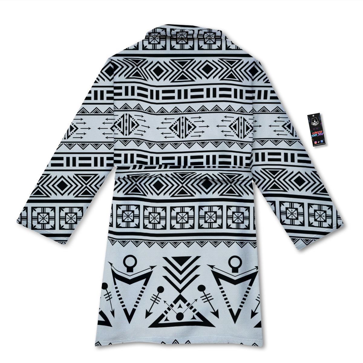 Aztec Grey And White Print Pattern Bathrobe-grizzshop
