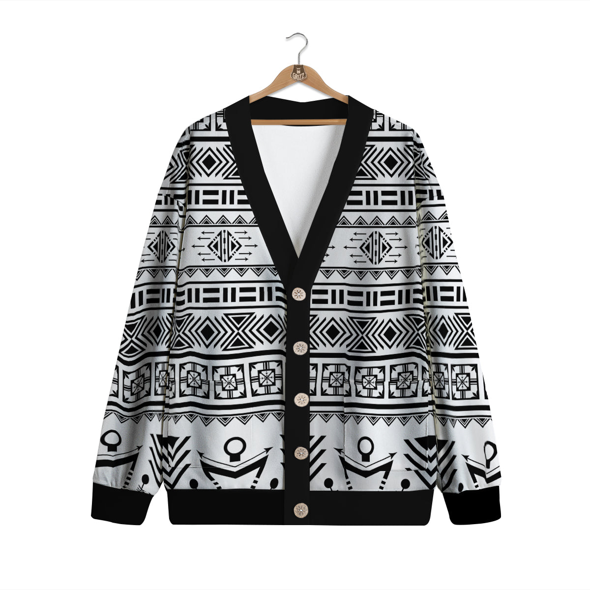 Aztec Grey And White Print Pattern Cardigan-grizzshop