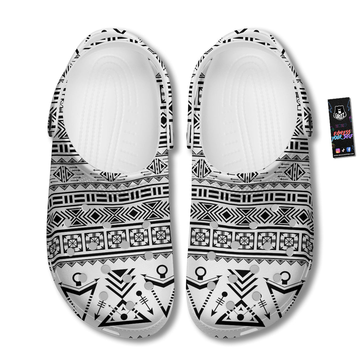 Aztec Grey And White Print Pattern Clog-grizzshop