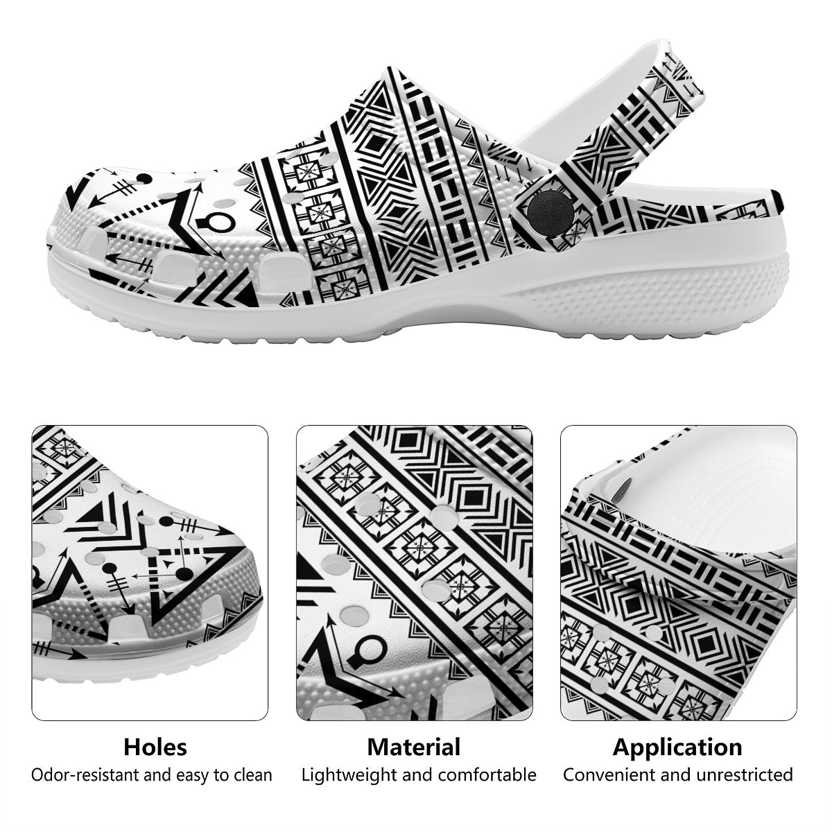 Aztec Grey And White Print Pattern Clog-grizzshop