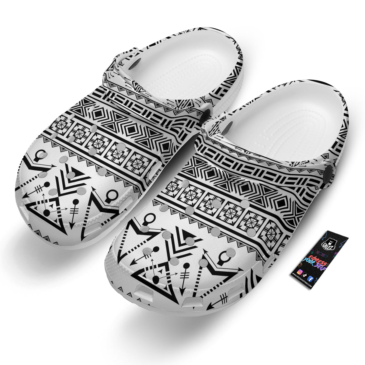 Aztec Grey And White Print Pattern Clog-grizzshop