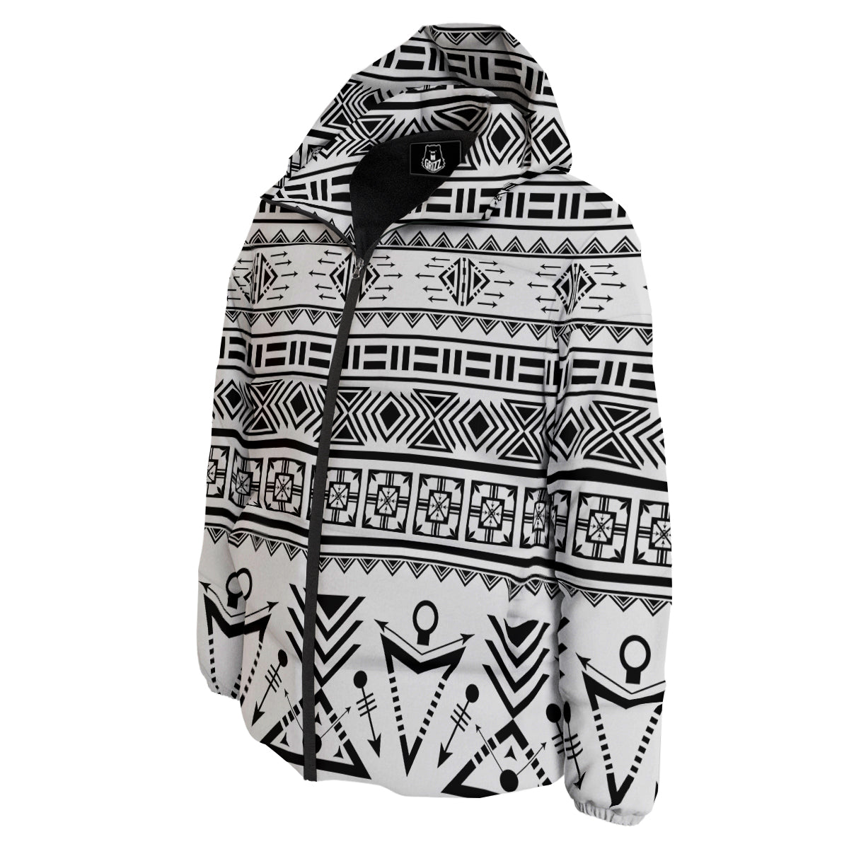 Aztec Grey And White Print Pattern Down Jacket-grizzshop
