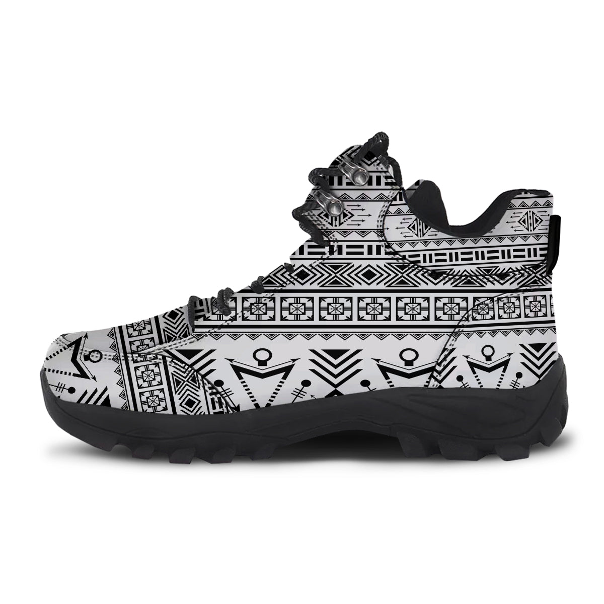 Aztec Grey And White Print Pattern Hiking Shoes-grizzshop
