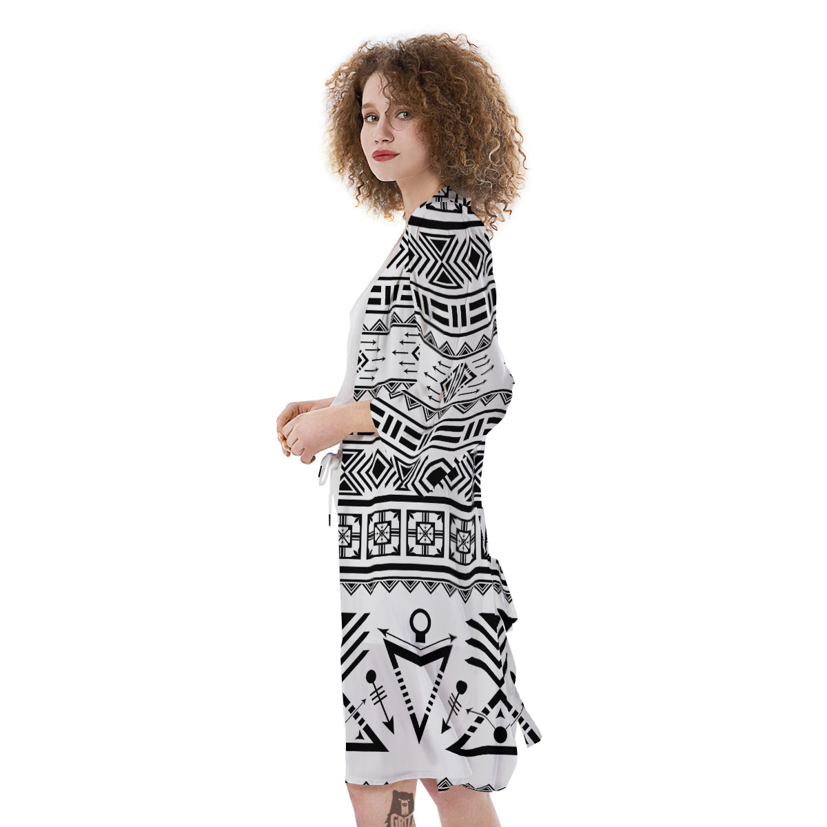 Aztec Grey And White Print Pattern Kimono-grizzshop