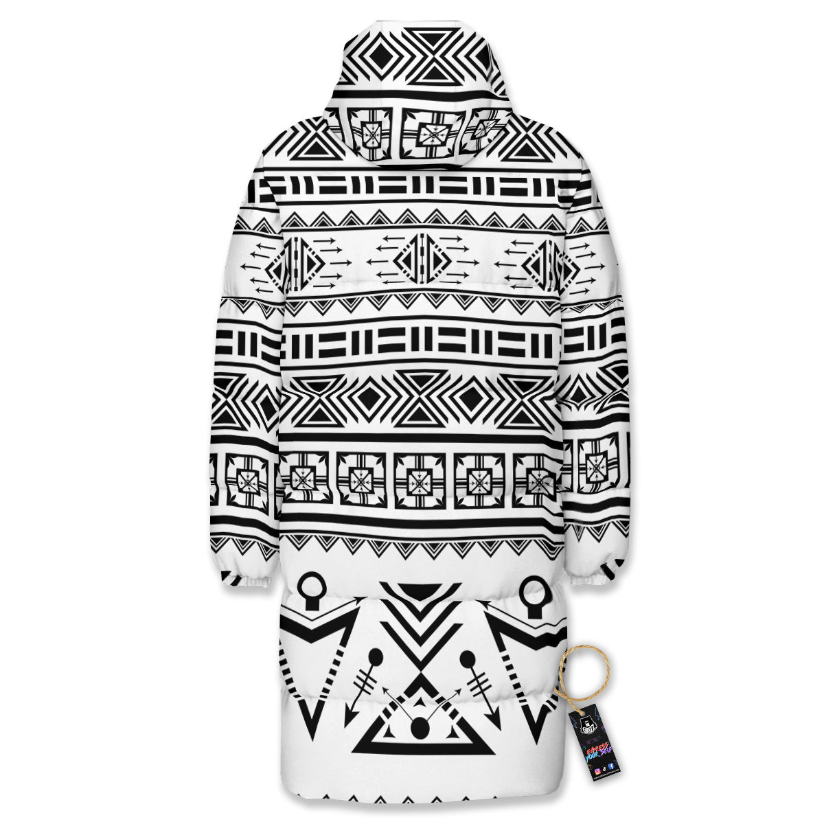 Aztec Grey And White Print Pattern Long Down Jacket-grizzshop