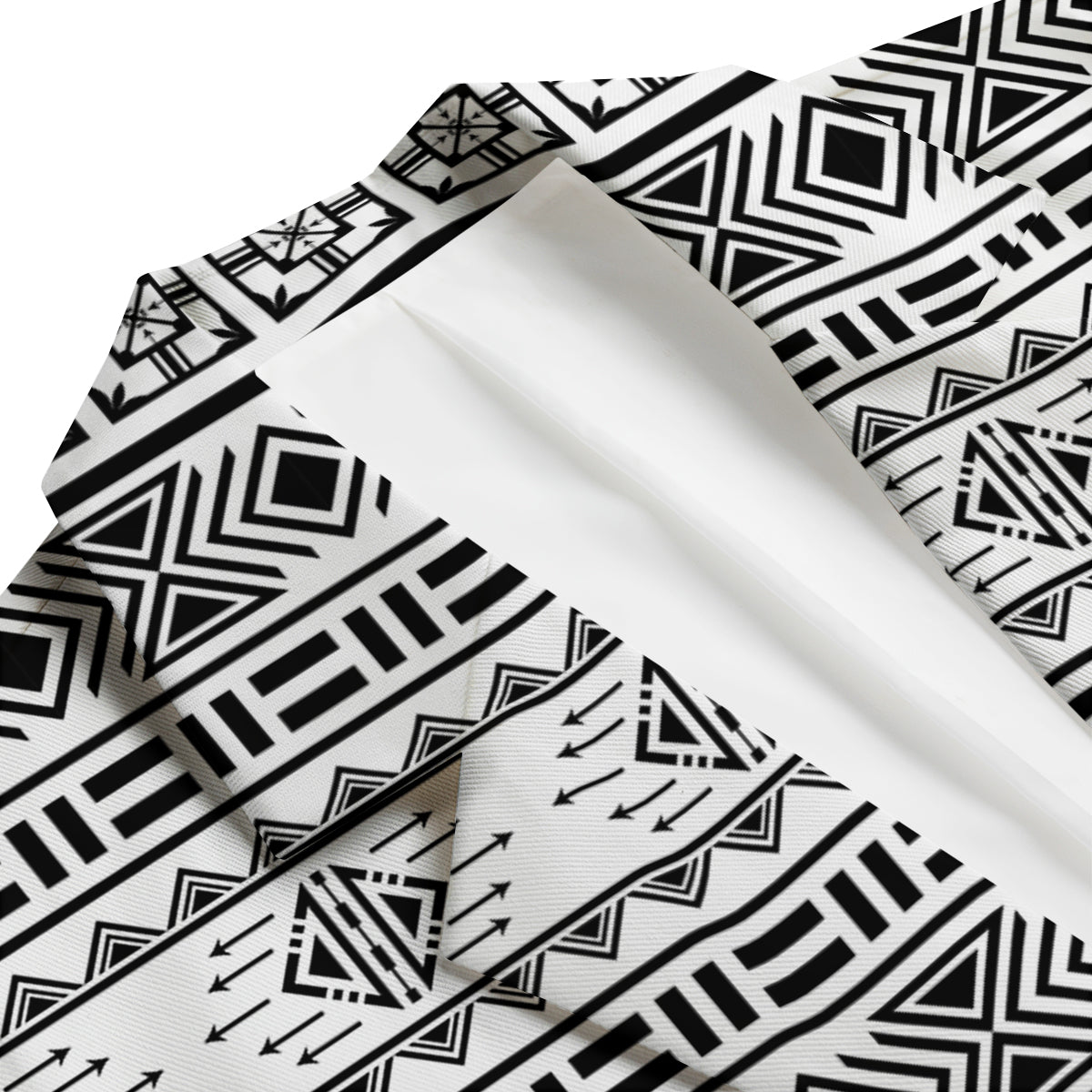 Aztec Grey And White Print Pattern Men's Blazer-grizzshop