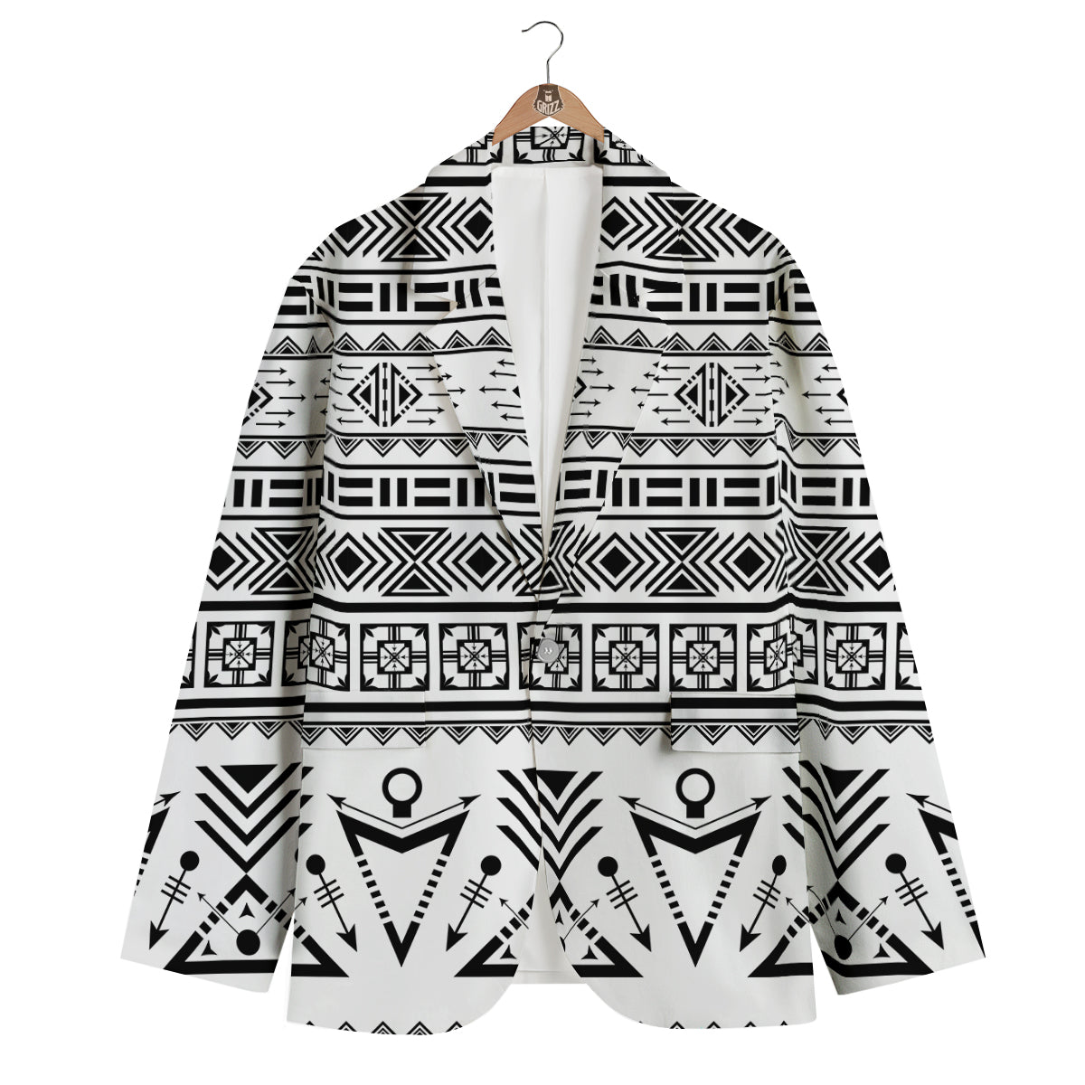 Aztec Grey And White Print Pattern Men's Blazer-grizzshop