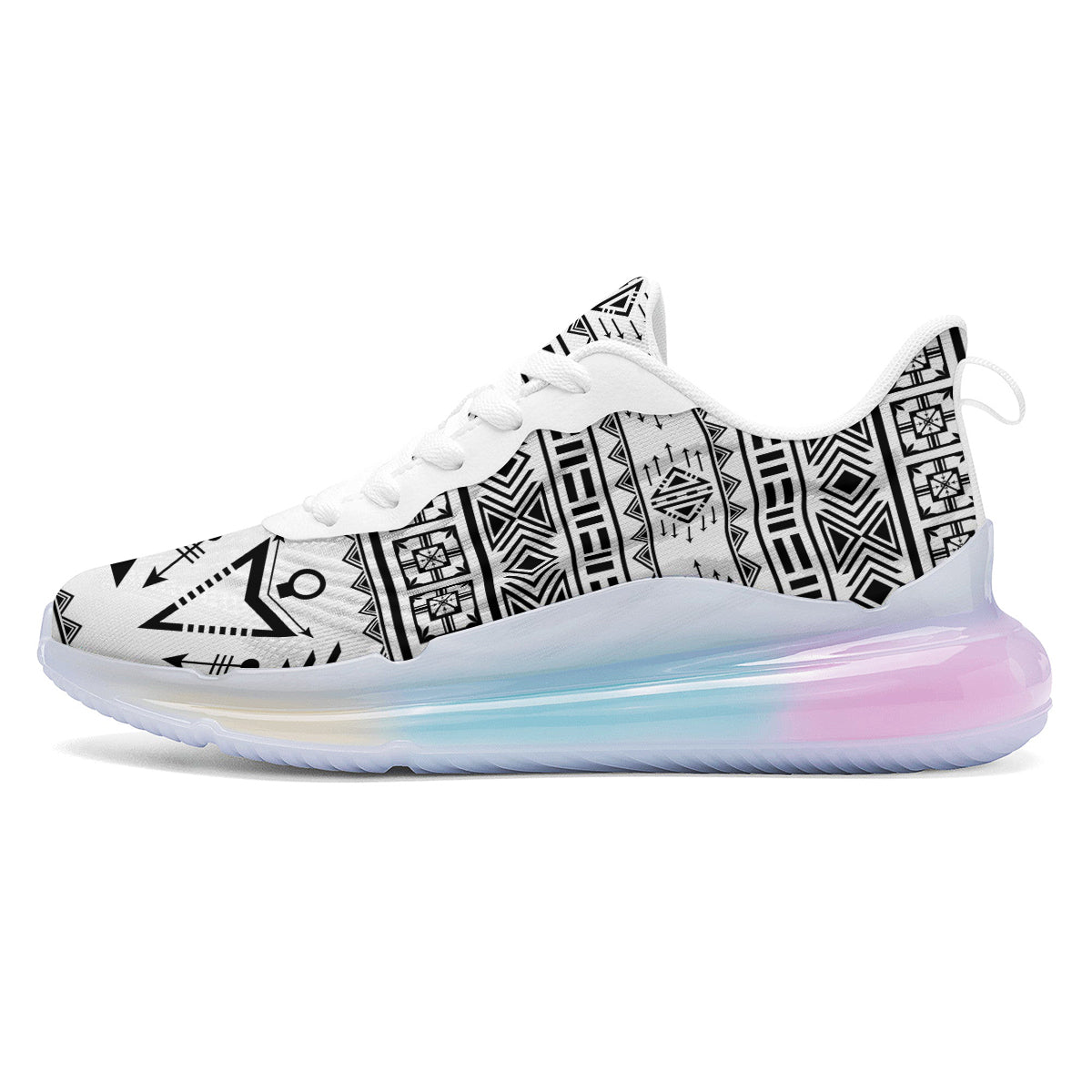 Aztec Grey And White Print Pattern Running Sneakers-grizzshop