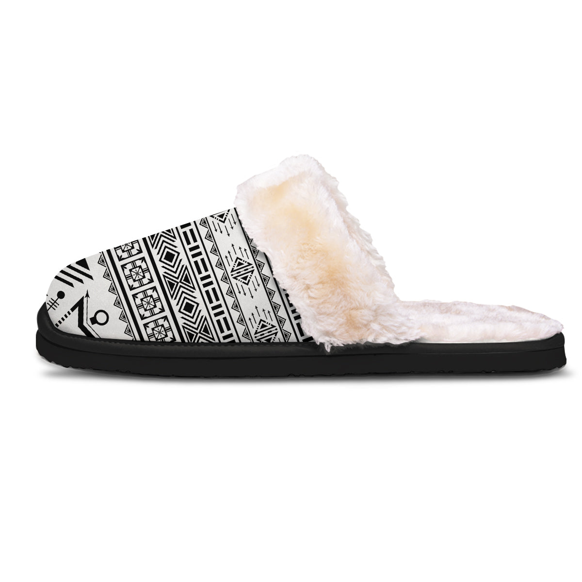 Aztec Grey And White Print Pattern Slippers-grizzshop