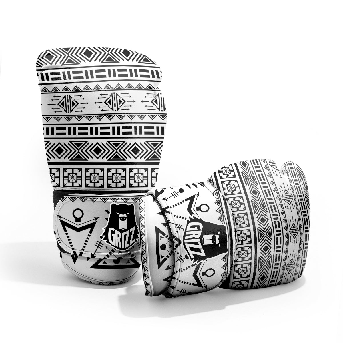 Aztec Grey And White Print Pattern Pro Boxing Glove