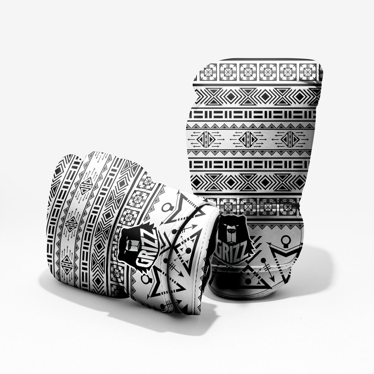 Aztec Grey And White Print Pattern Pro Boxing Glove