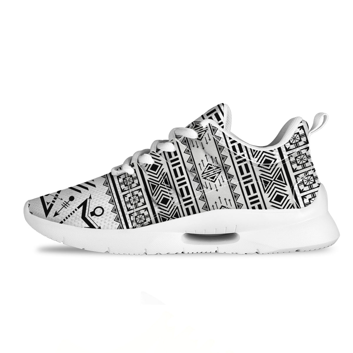 Aztec Grey And White Print Pattern Tennis Shoes-grizzshop