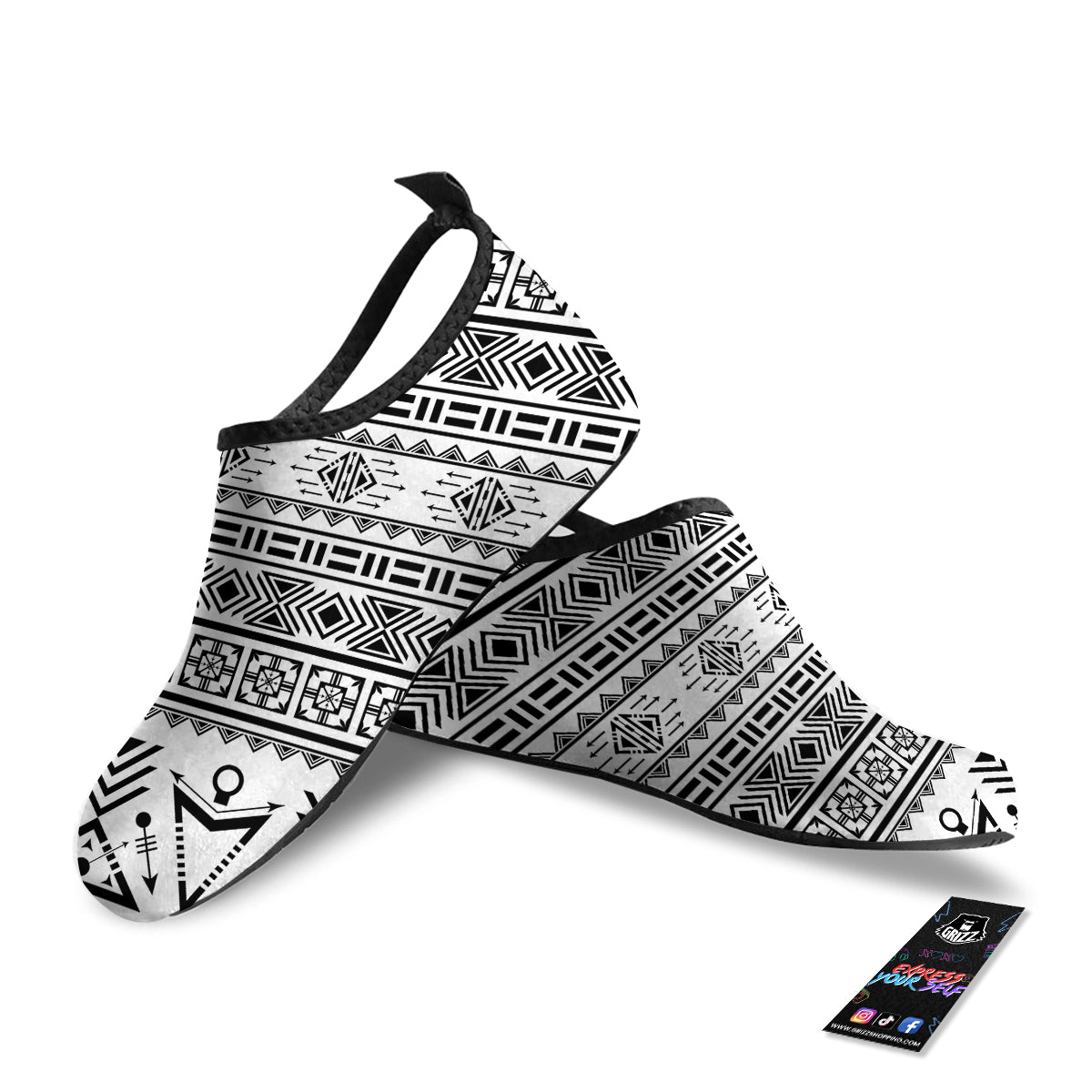 Aztec Grey And White Print Pattern Water Shoes-grizzshop