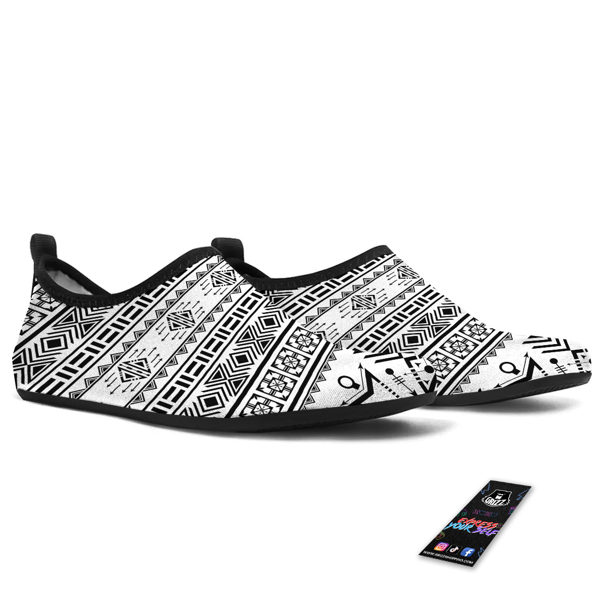 Aztec Grey And White Print Pattern Water Shoes-grizzshop