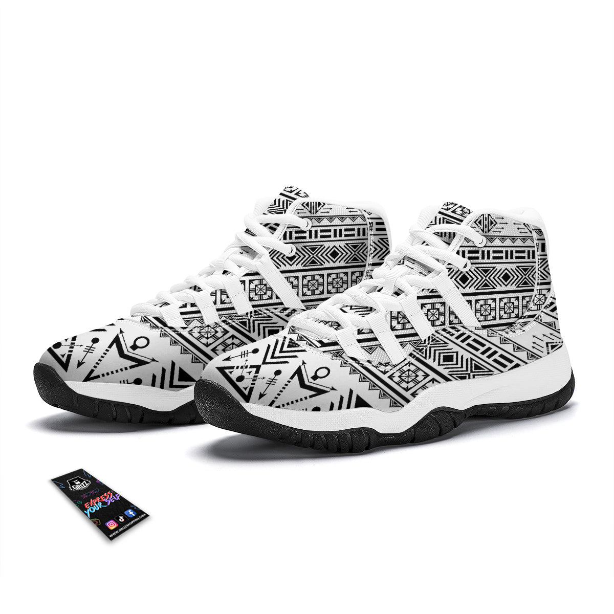 Aztec Grey And White Print Pattern White Bball Shoes-grizzshop