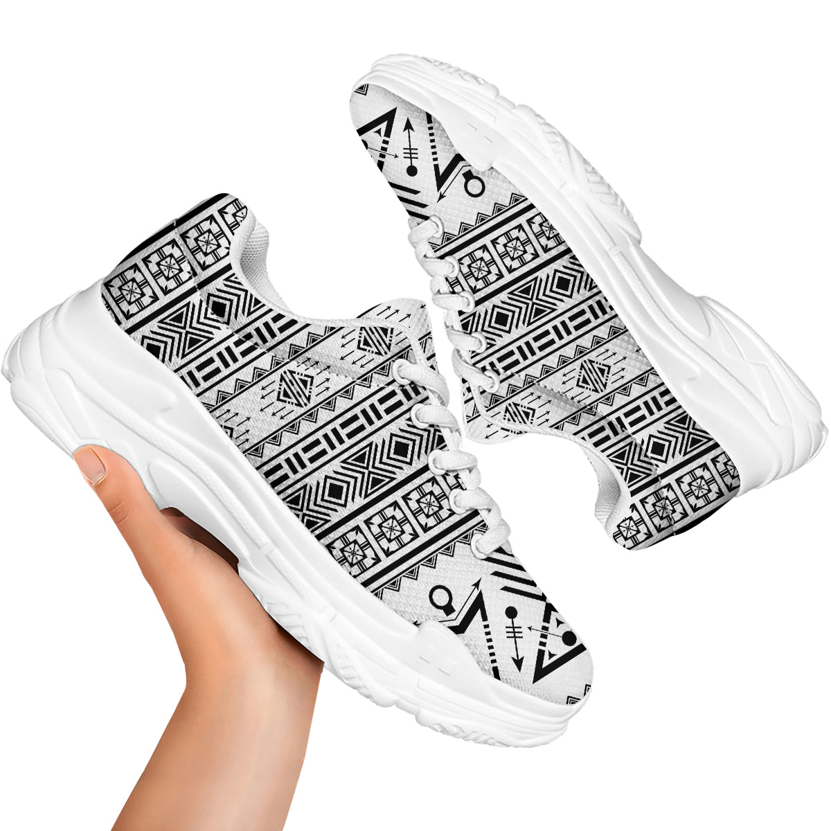 Aztec Grey And White Print Pattern White Chunky Shoes-grizzshop