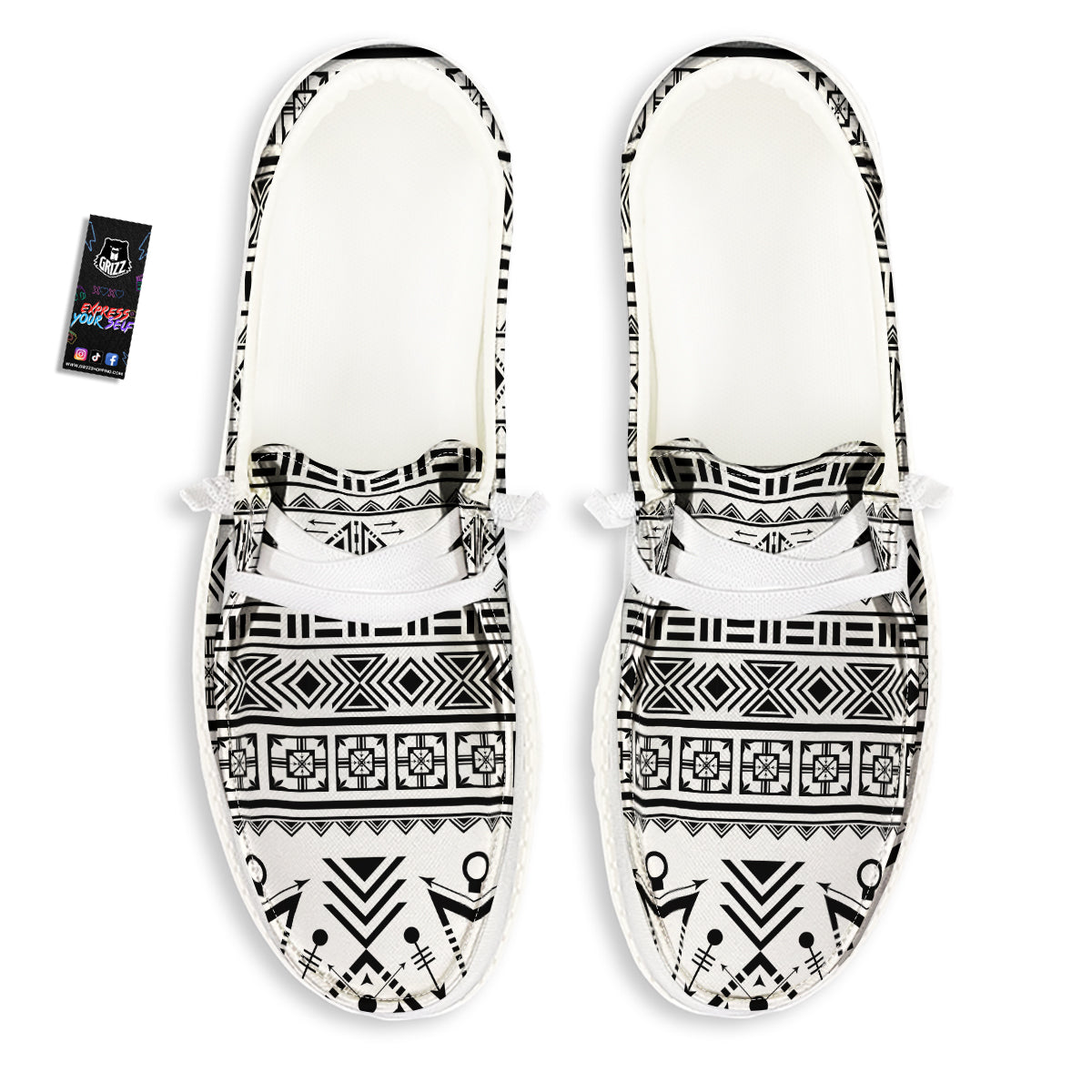 Aztec Grey And White Print Pattern White Loafers-grizzshop