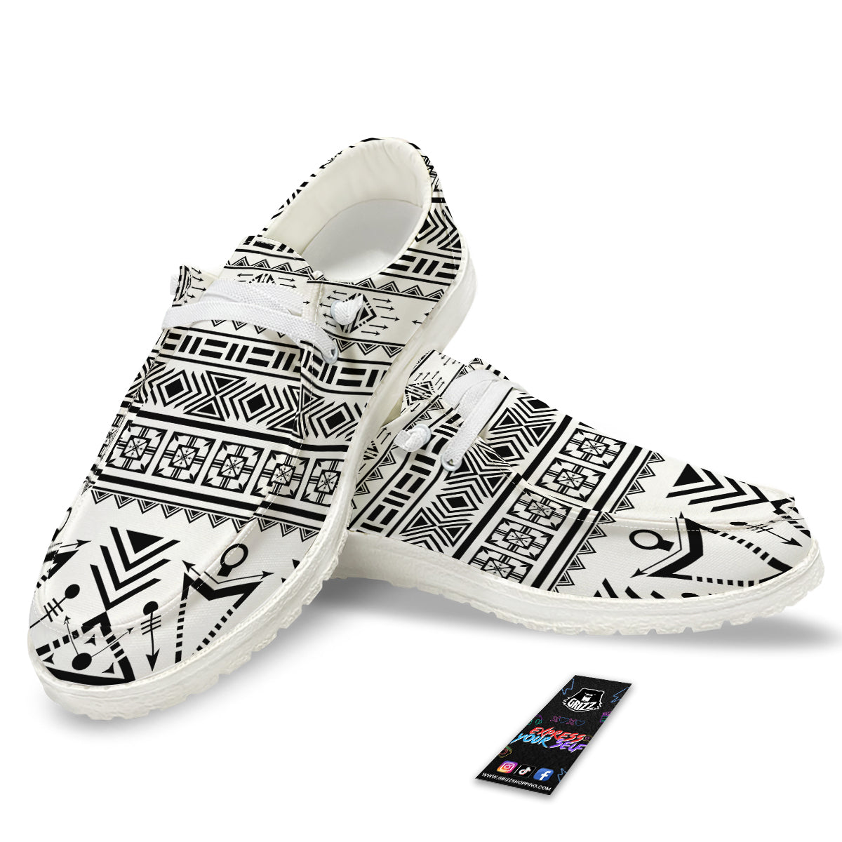 Aztec Grey And White Print Pattern White Loafers-grizzshop